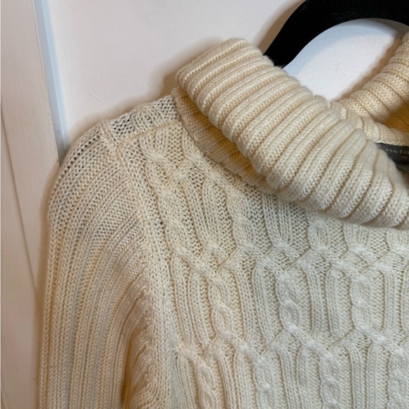 Ann Taylor Cream Cable Knit Wool Blend Turtleneck Sweater - Picture 5 of 5